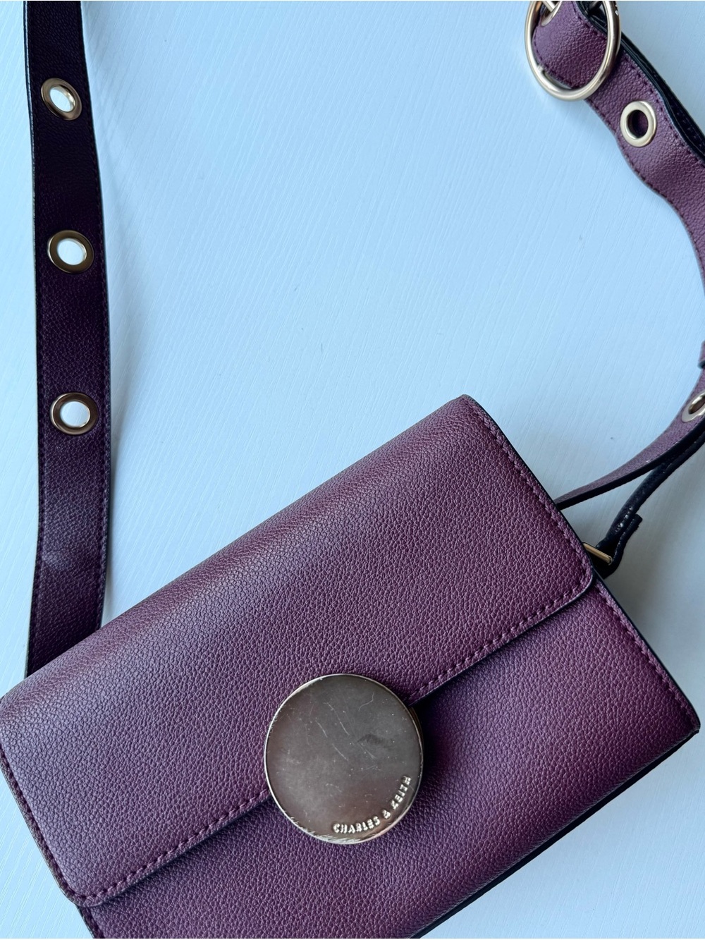 Charles & Keith Deep Plum Crossbody with Round Metal Clasp